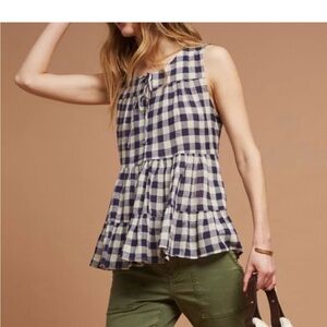 Anthropologie Blue and White Checkered Blouse